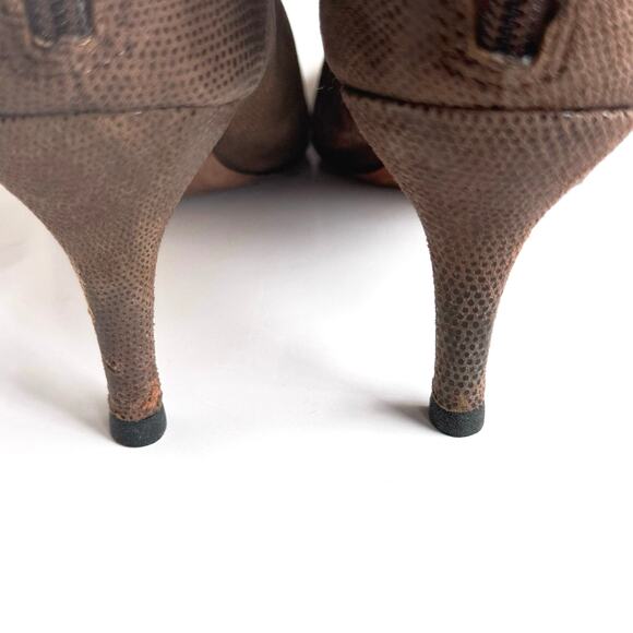 Isola Pisces Ruched Bootie Heels Shimmery Brown Lizard Pattern 9.5 - Picture 8 of 13
